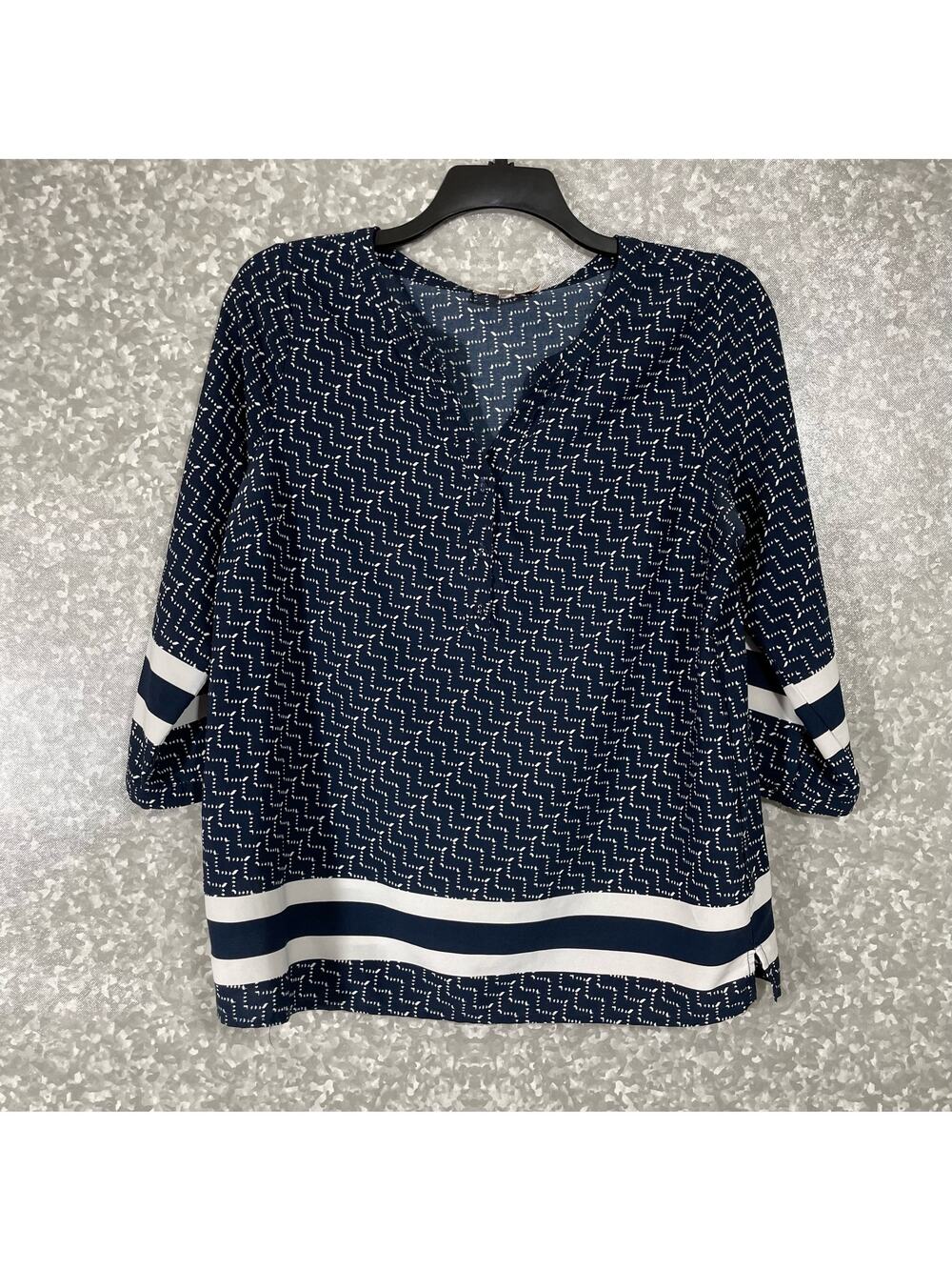 Skies Are Blue Women's Classic Preppy Career Blouse - Size Medium - Blue Pattern